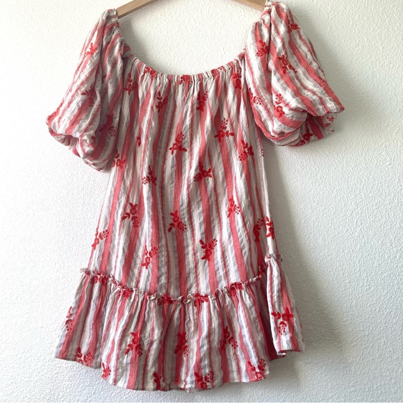 Misa Los Angeles Mini Dress Floral Striped Off The Shoulder Embroidered Small - Picture 6 of 15